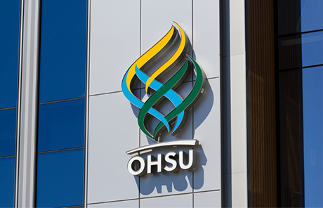 OHSU sign on the outside of a building
